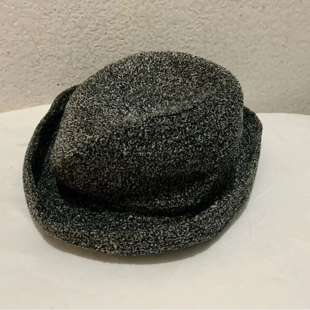 XSetmar New York Hat Velour Textured Blk / Lt. Gray Tweed Crushable - Nice!
